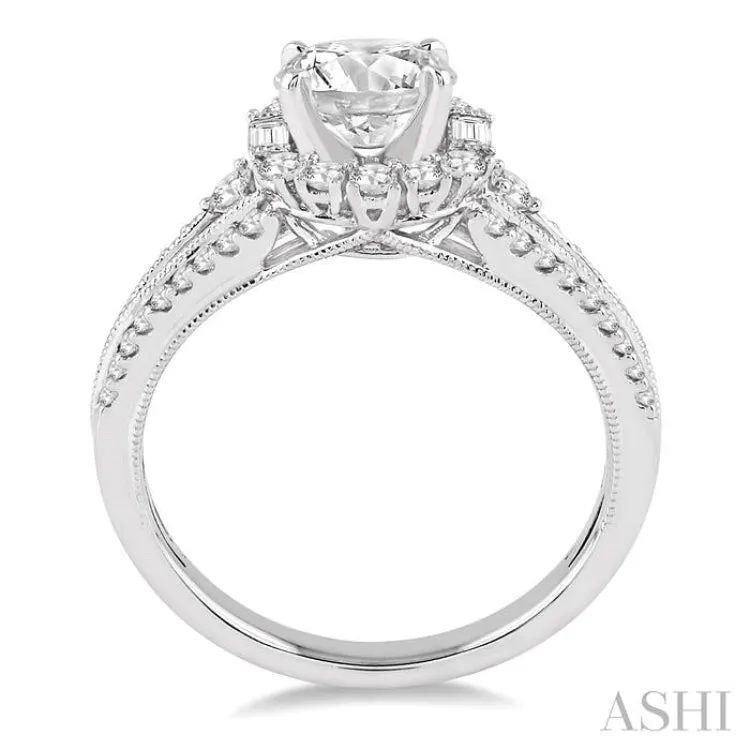 1 1/3 Ctw Diamond Engagement Ring with 3/4 Ct Round Cut Center Stone in 14K White Gold