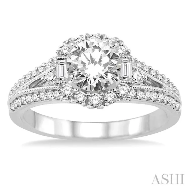 1 1/3 Ctw Diamond Engagement Ring with 3/4 Ct Round Cut Center Stone in 14K White Gold