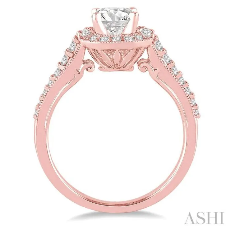 1 Ctw Diamond Engagement Ring with 1/2 Ct Round Cut Center Stone in 14K Rose Gold