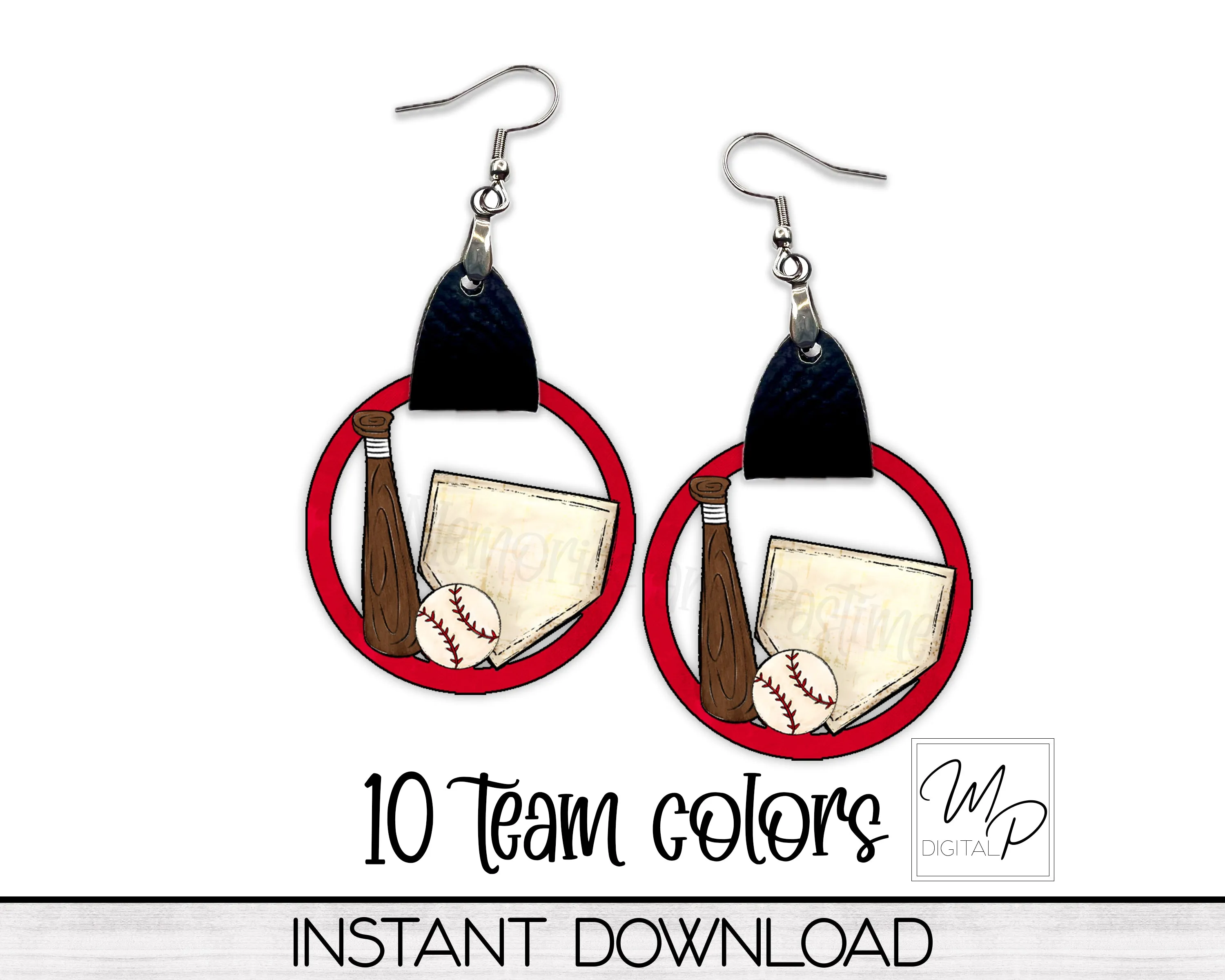 10 Team Colors Baseball PNG Design for Sublimation, Earring with Leather, Digital Download