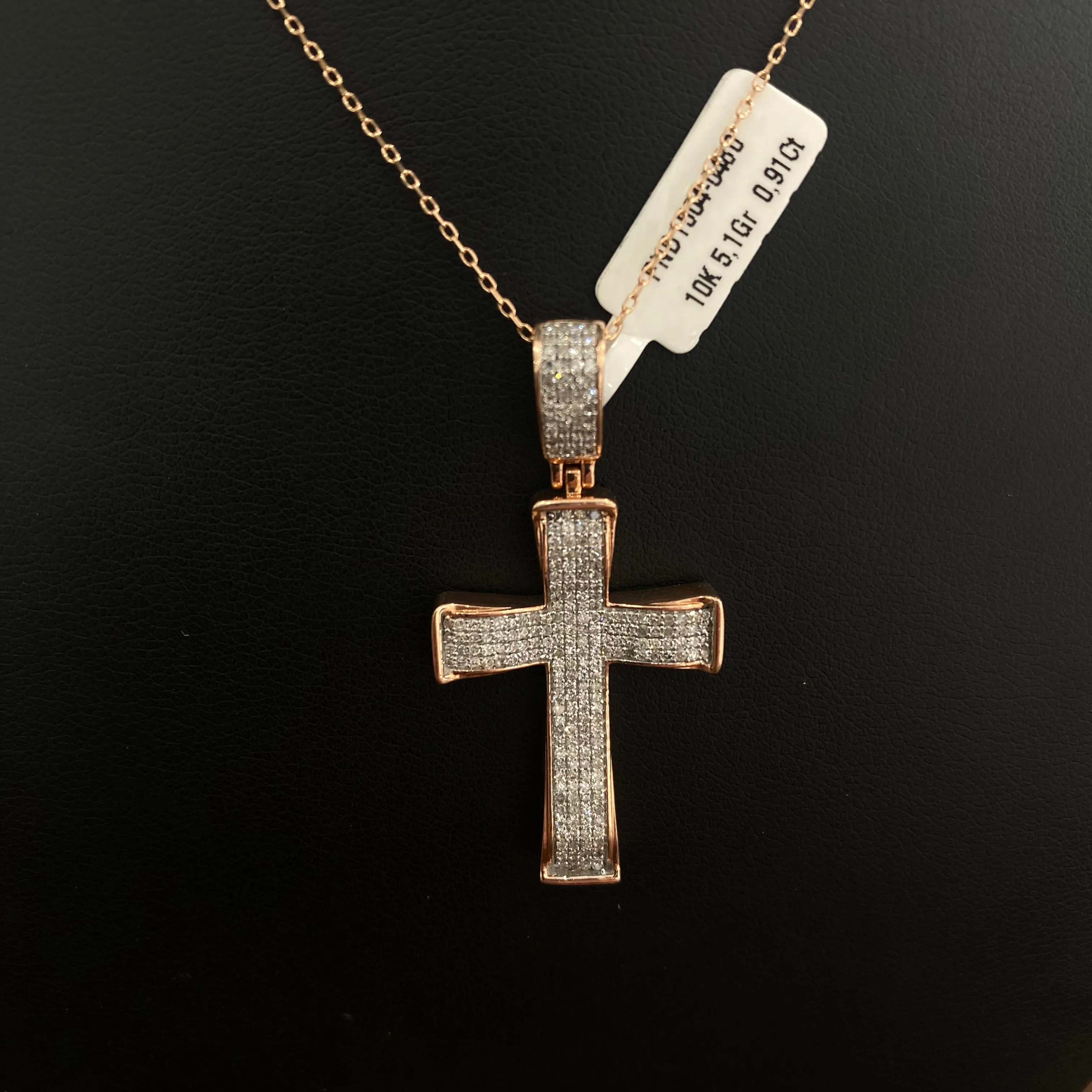 10K Rose Gold Cross Diamond Pendant 0.91Ct / 5.1gr