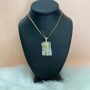 10K Yellow Gold Diamond Jesus Face Big Pendant / 2.25Ct Dia / 19gr