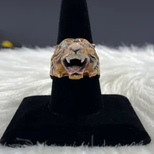 10K Yellow Gold Diamond Original Tiger Ring Ct Dia / 15.9gr / Size 9.5