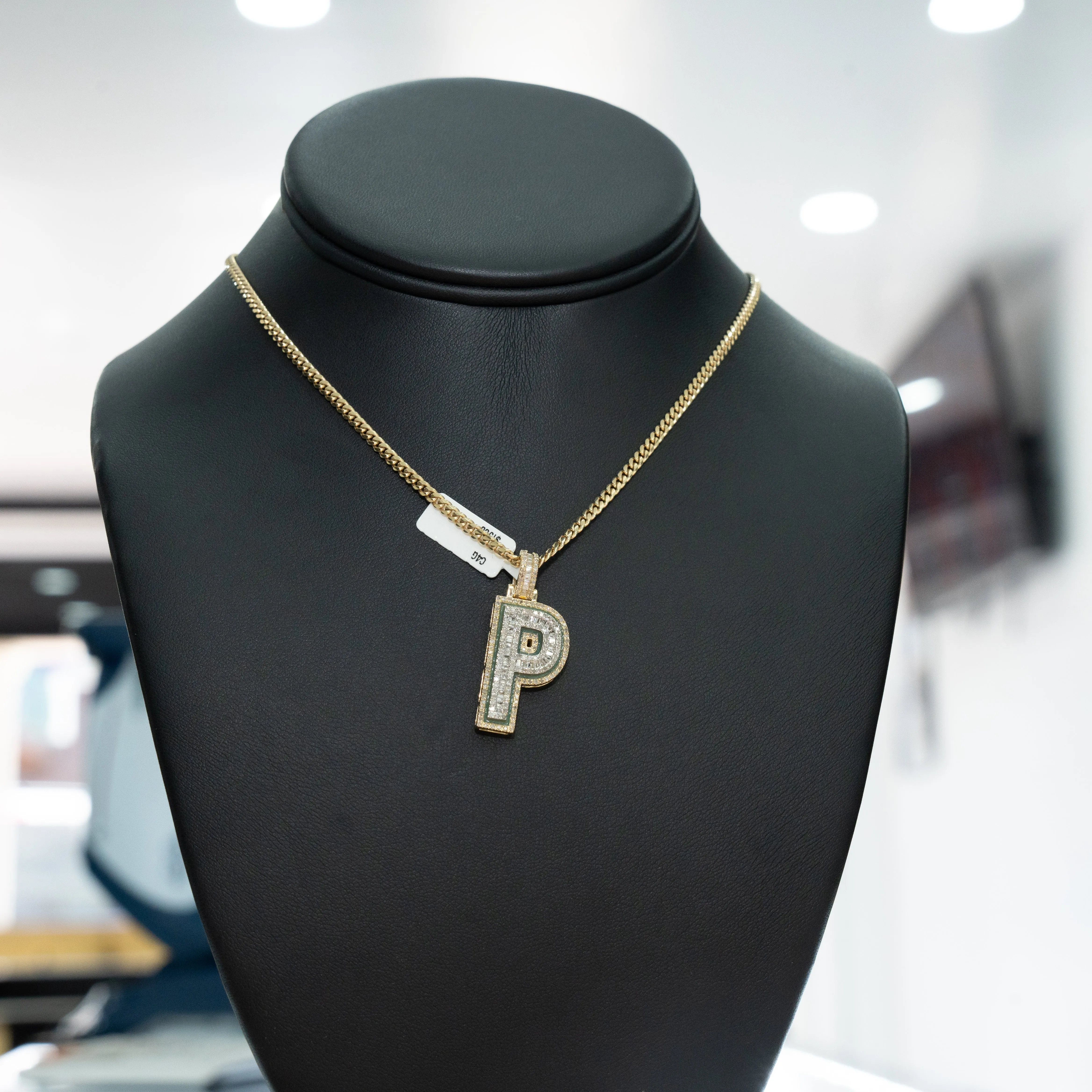 10K Yellow Gold Letter P Pendant With Diamond 0.77Ct / 5.3gr