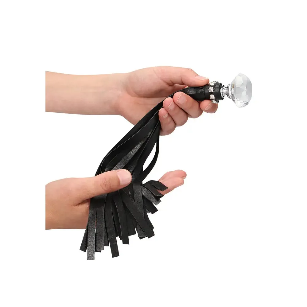 12.9-inch Ouch Black Faux Leather Diamond Studded Flogger