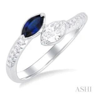 1/3 ctw Toi Et Moi 6X3MM Marquise Cut Sapphire and 1/4 ctw Marquise & Round Cut Diamond Precious Fashion Ring in 14K White Gold