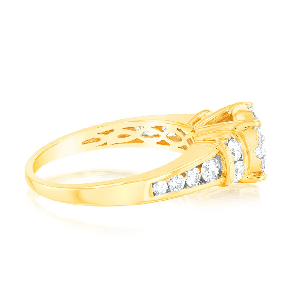 14ct Yellow Gold 1 Carat Brilliant Cut Diamond Halo Solitaire Ring