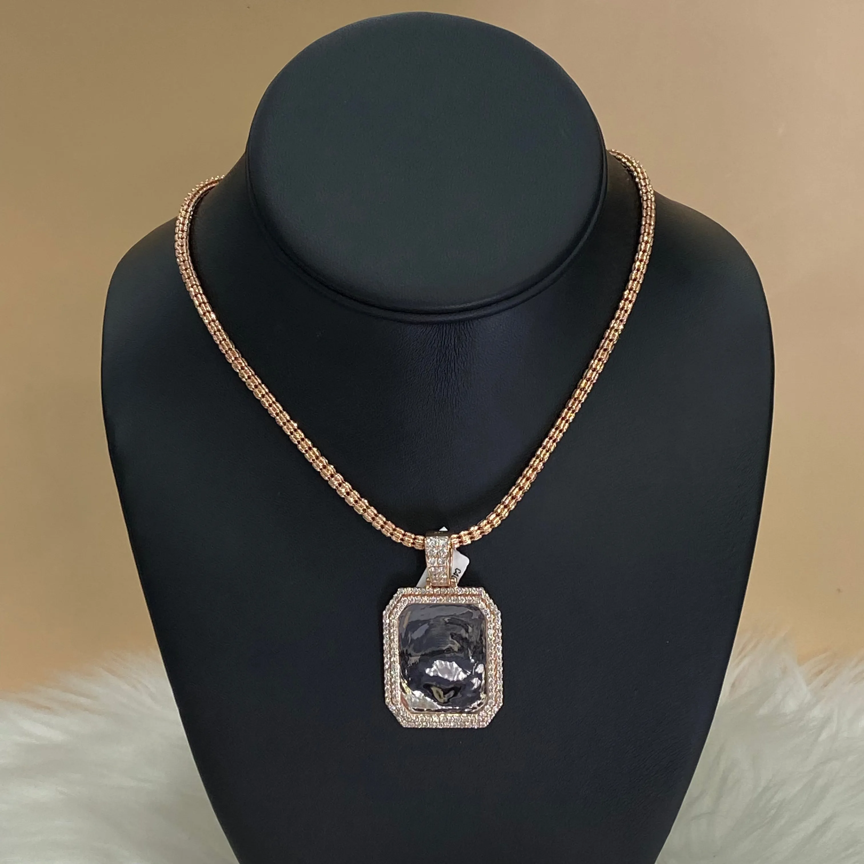 14K Rose Gold Diamond Square Pendant 2.17Ct / 10.2gr