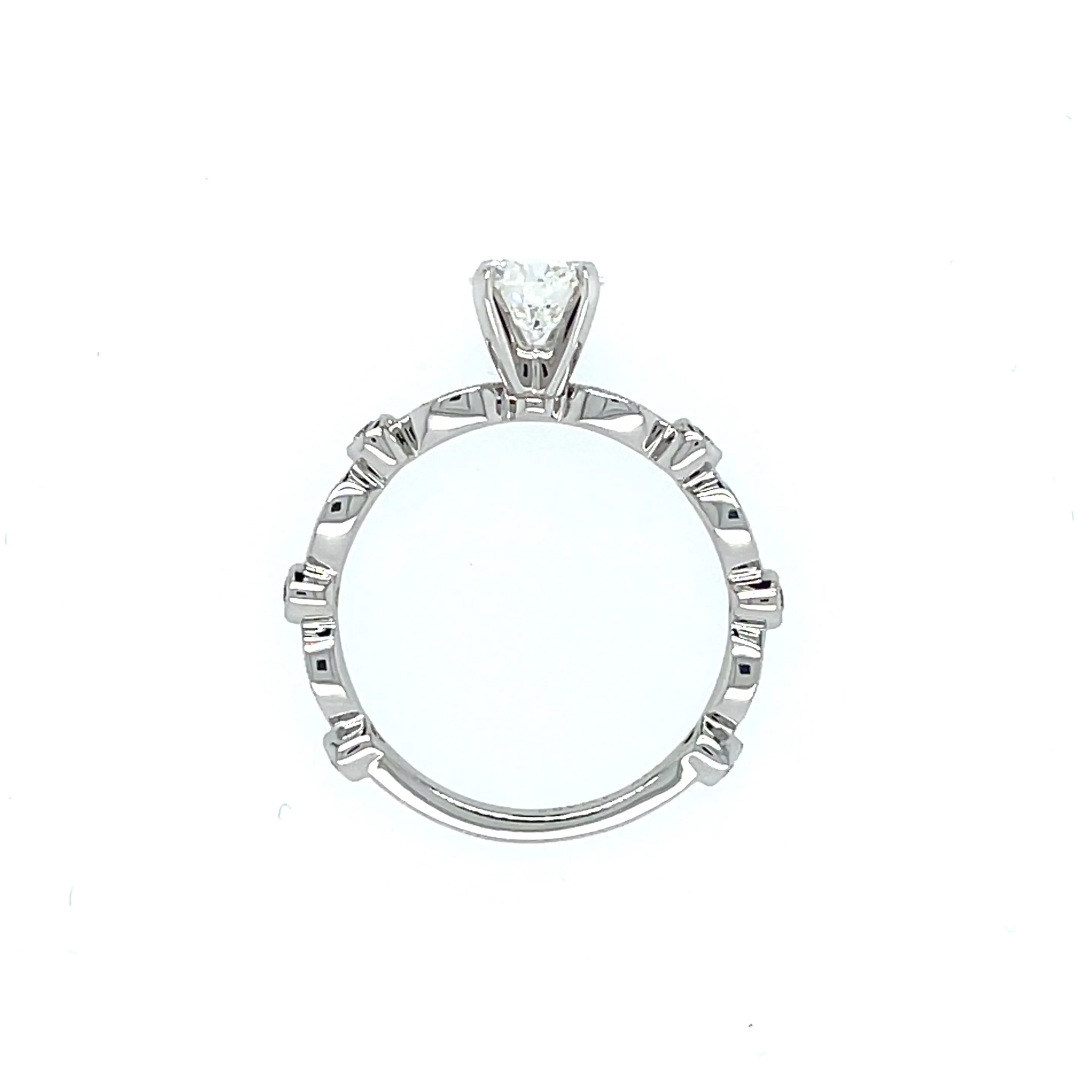 14k White Gold .75ct Round Brilliant Geometric Bezel Set & Milgrain Ring