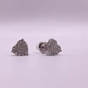 14K White Gold Diamond Heart Stud Earrings 0.53Ct / 1.9gr