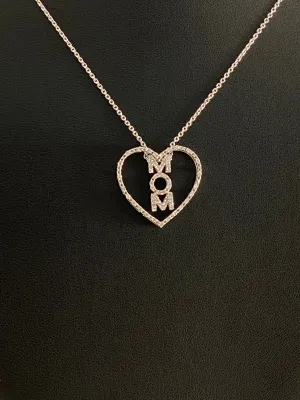 14K White Gold Heart Mom Jewelry Set With Diamond / 4gr