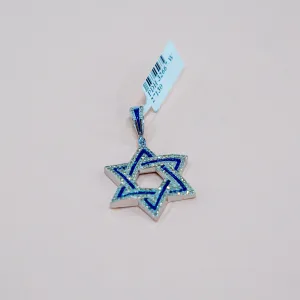 14K White Gold Star Of David Pendant With Diamond 1.21Ct / 7.7gr