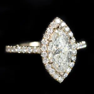 14K Yellow Gold 2.02 Carat Marquise Cut Diamond Halo Engagement Ring