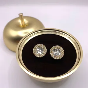 14K Yellow Gold Circle Diamond Stud Earrings 1.91Ct / 3.9gr