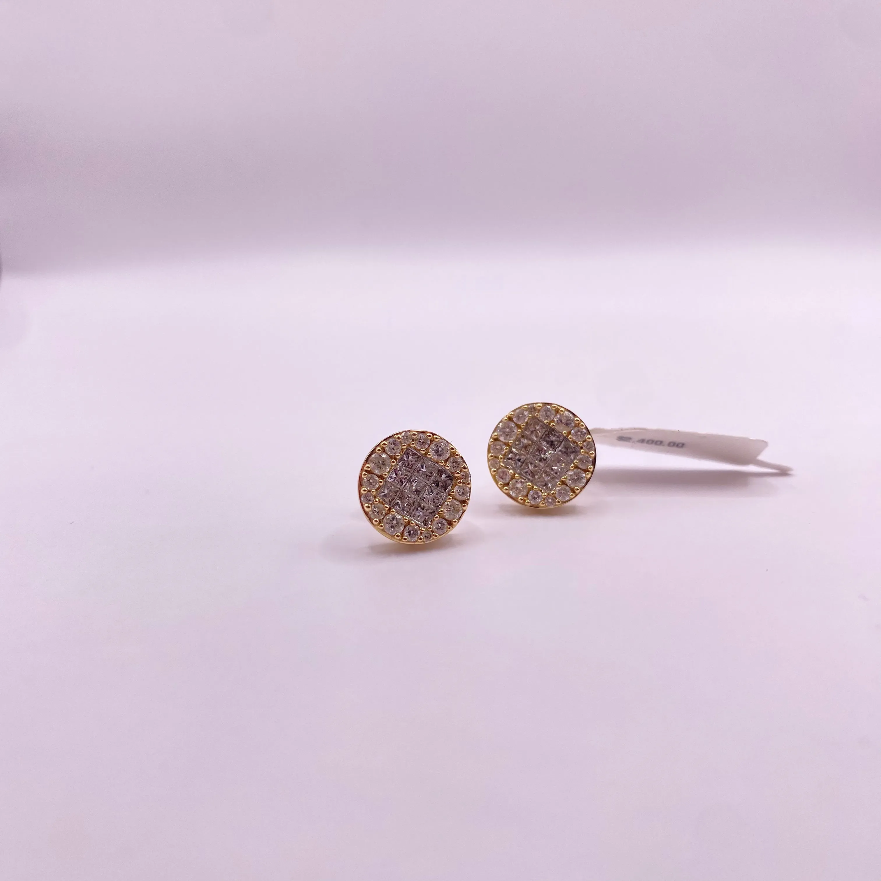 14K Yellow Gold Diamond Circle  Stud Earrings 1.53Ct / 3.22gr