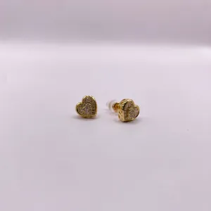 14K Yellow Gold Diamond Heart Stud Earrings 0.18Ct / 1.3gr