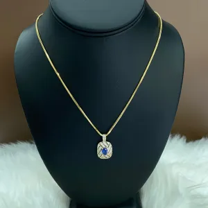 14K Yellow Gold Diamond Luxury Jewelry Set With Sapphire / 10.7gr