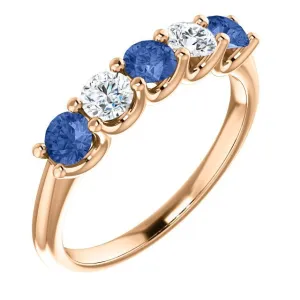 14KT GOLD 0.63 CTW SAPPHIRE & 0.30 CTW DIAMOND 5 STONE BAND