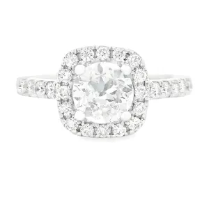 1.67ct 14k White Gold Round Brilliant Cut Diamond Halo Engagement Ring