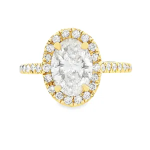 1.88ct 18k Yellow Gold Oval Cut Diamond Halo Engagement Ring