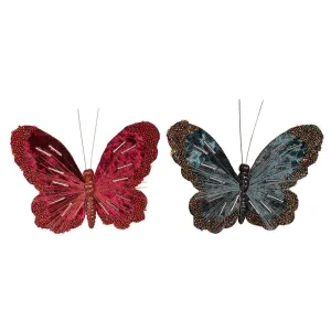 18cm Burgundy & Emerald Butterfly with Clip Christmas Tree Ornament