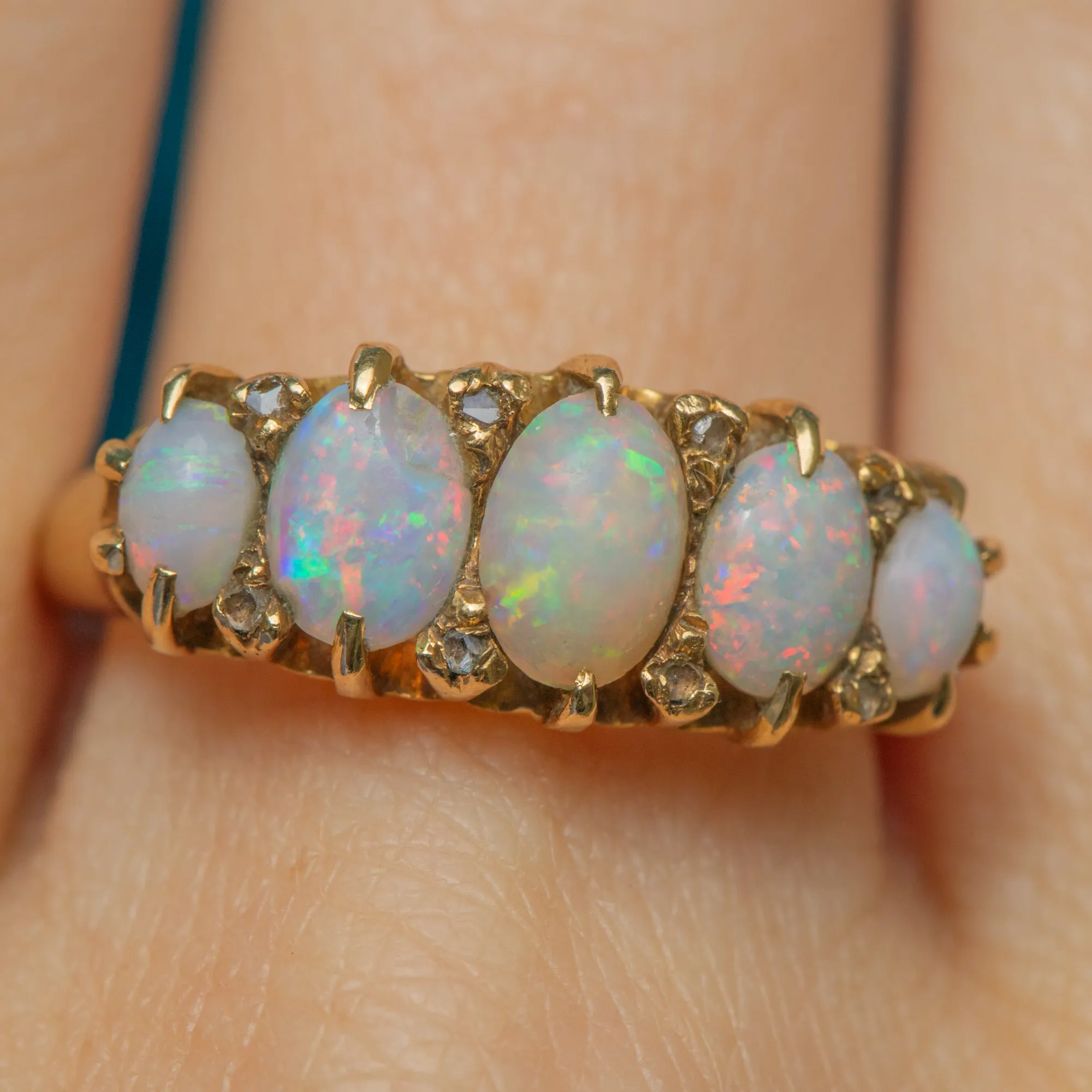 18ct Gold Opal Diamond Five Stone Ring, 1.70ct Opal