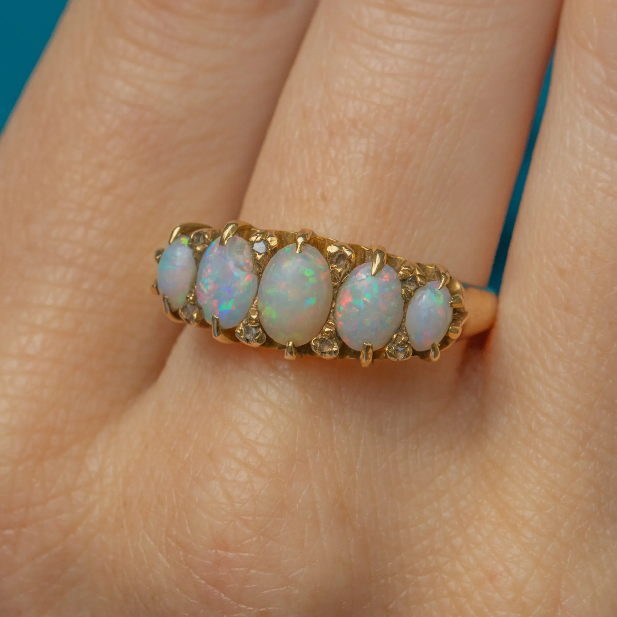 18ct Gold Opal Diamond Five Stone Ring, 1.70ct Opal