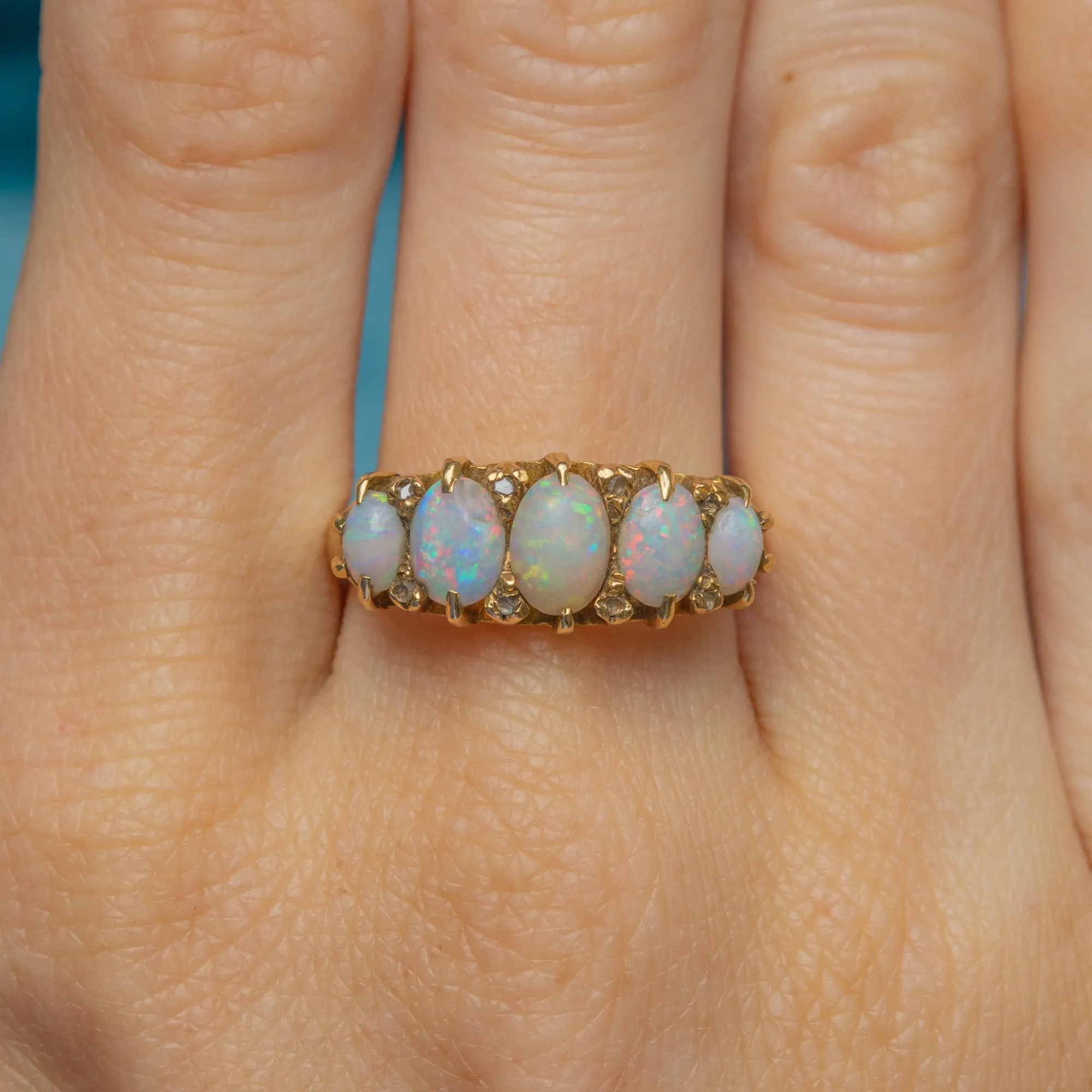 18ct Gold Opal Diamond Five Stone Ring, 1.70ct Opal