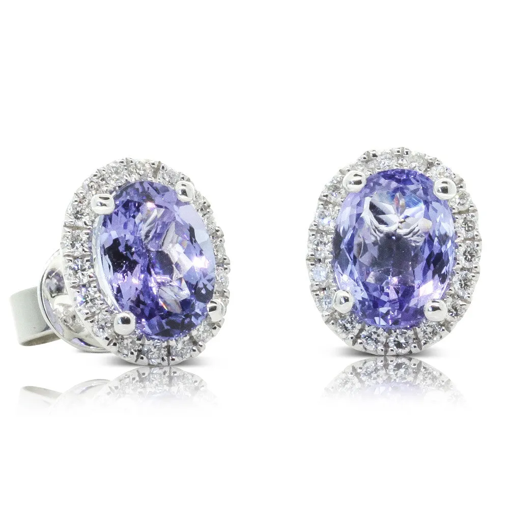 18ct White Gold Tanzanite & Diamond Stud Earrings