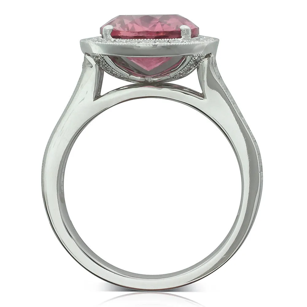 18ct White Gold Tourmaline & Diamond Halo Ring