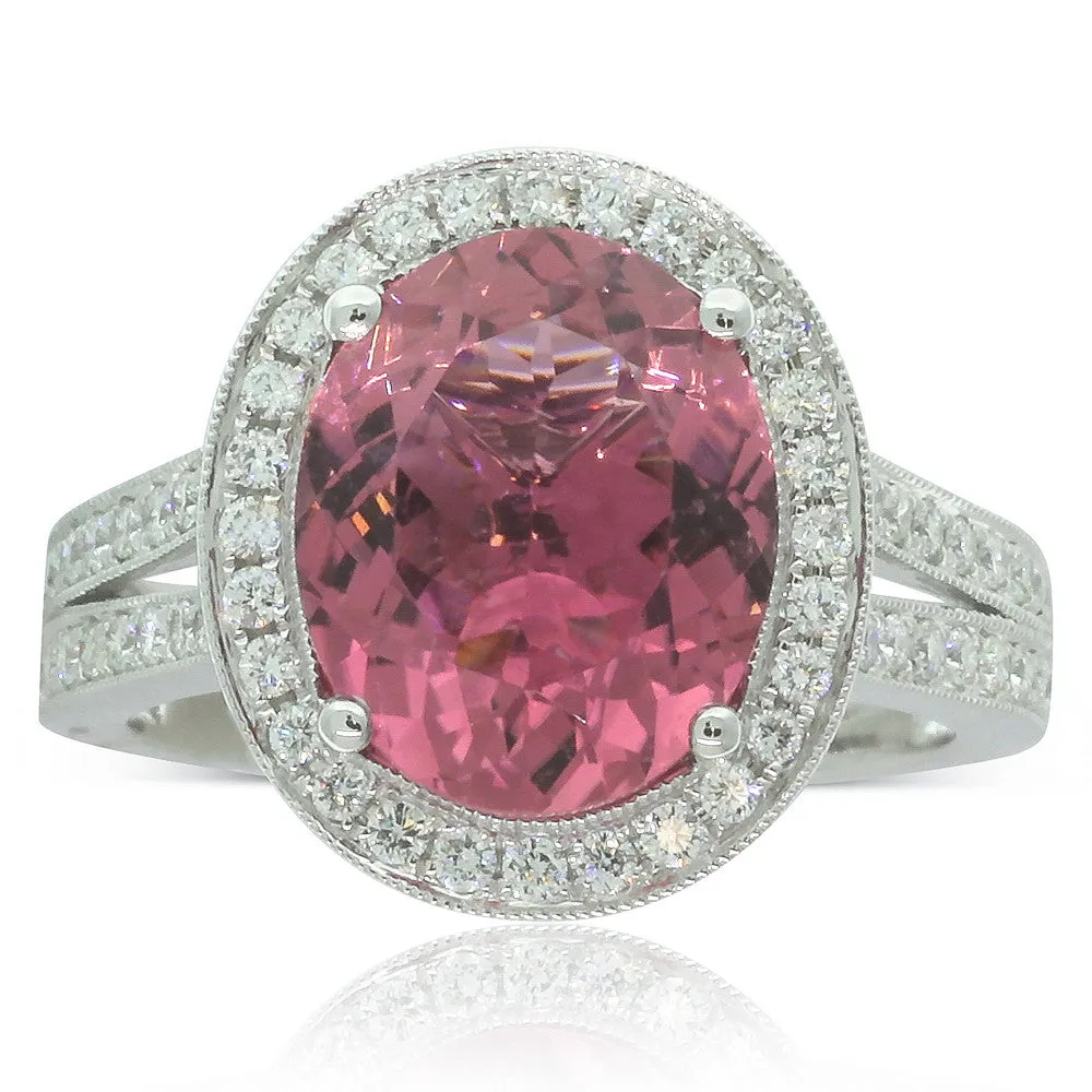 18ct White Gold Tourmaline & Diamond Halo Ring