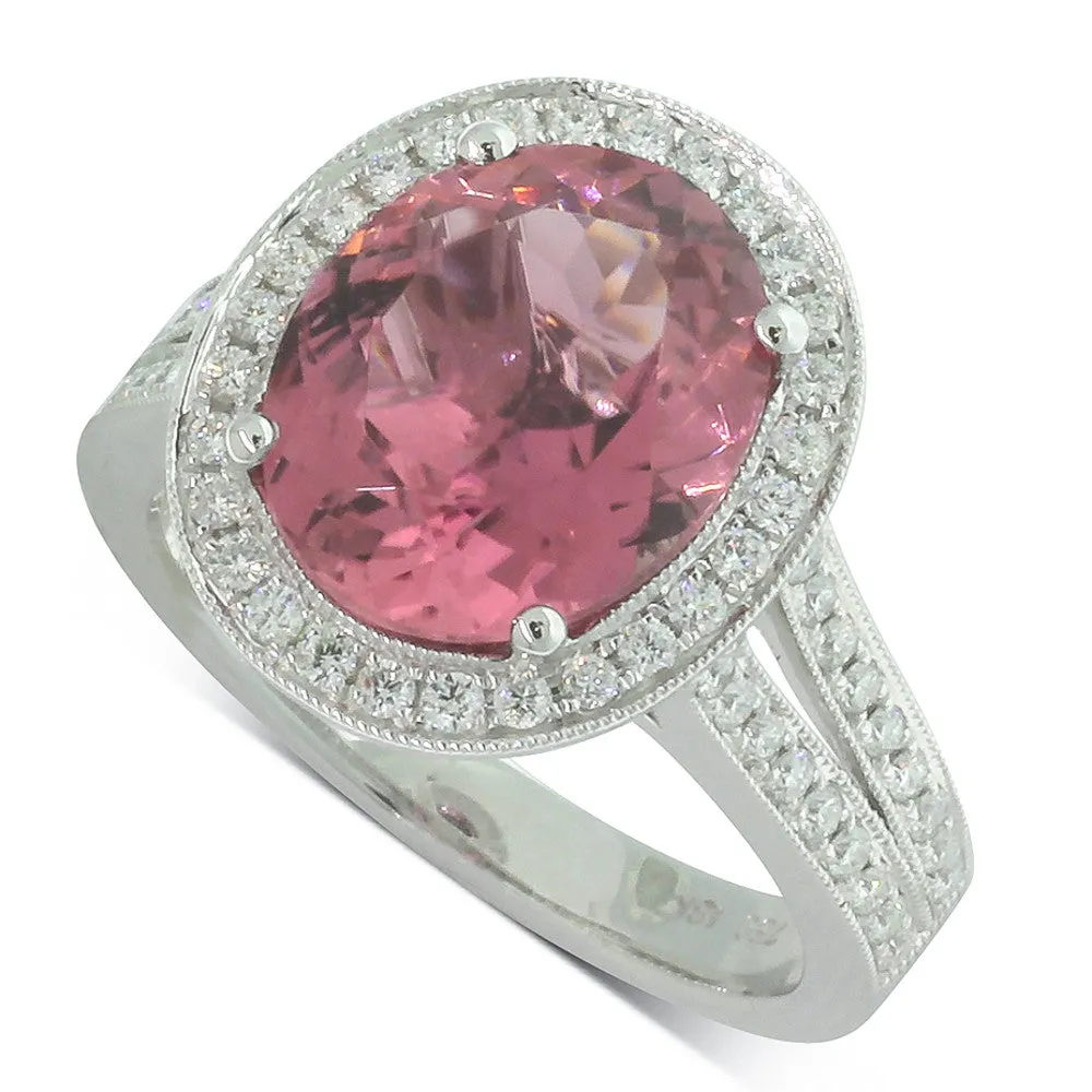 18ct White Gold Tourmaline & Diamond Halo Ring