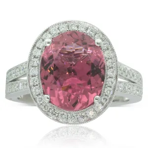 18ct White Gold Tourmaline & Diamond Halo Ring