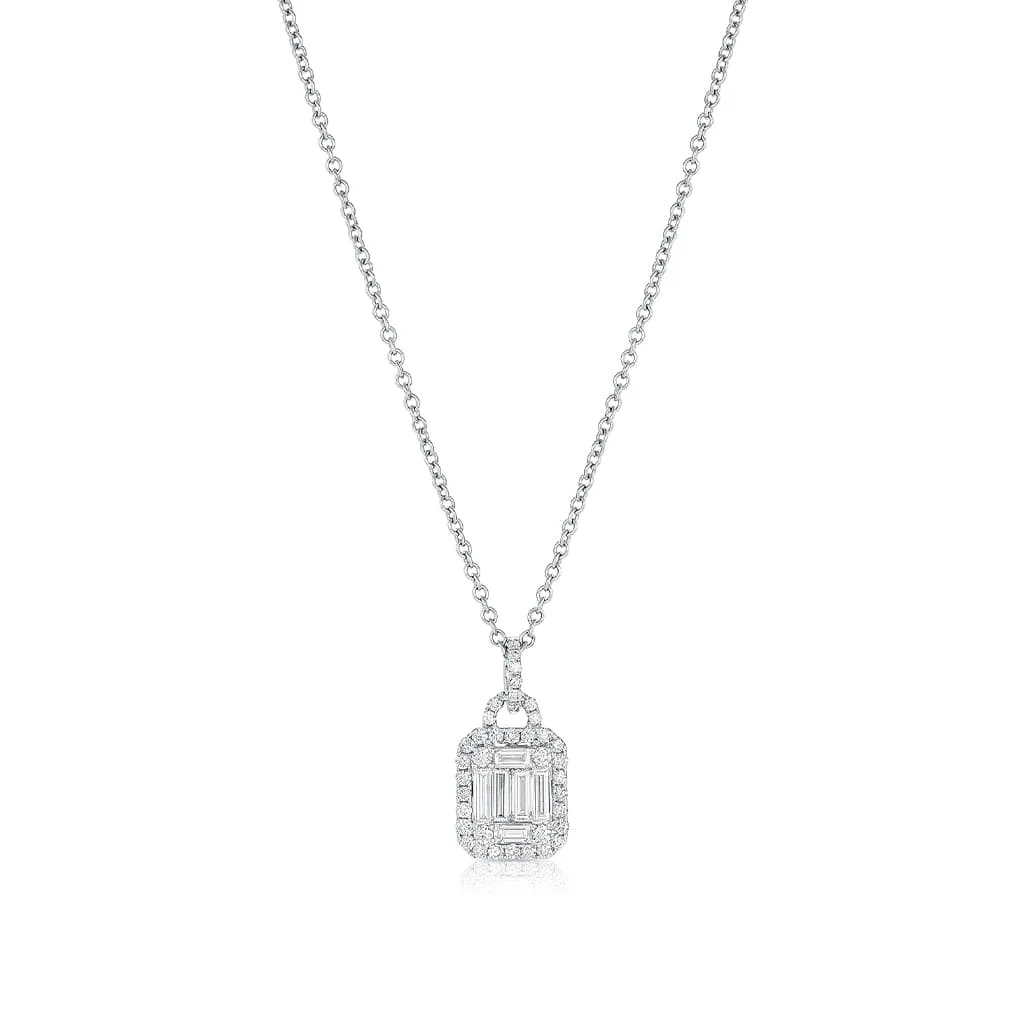 18K WHITE GOLD BAGUETTE AND RBC DIAMOND PENDANT