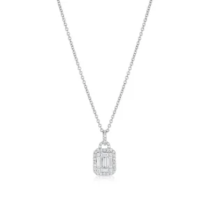 18K WHITE GOLD BAGUETTE AND RBC DIAMOND PENDANT