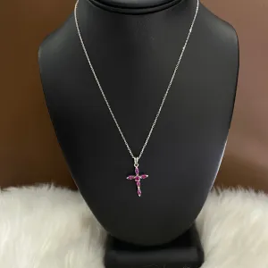 18K White Gold Ruby Cross Jewelry Set / 4.5gr / 17in