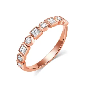 18kt Rose Gold Princess & Round Brilliant Diamond Half Band