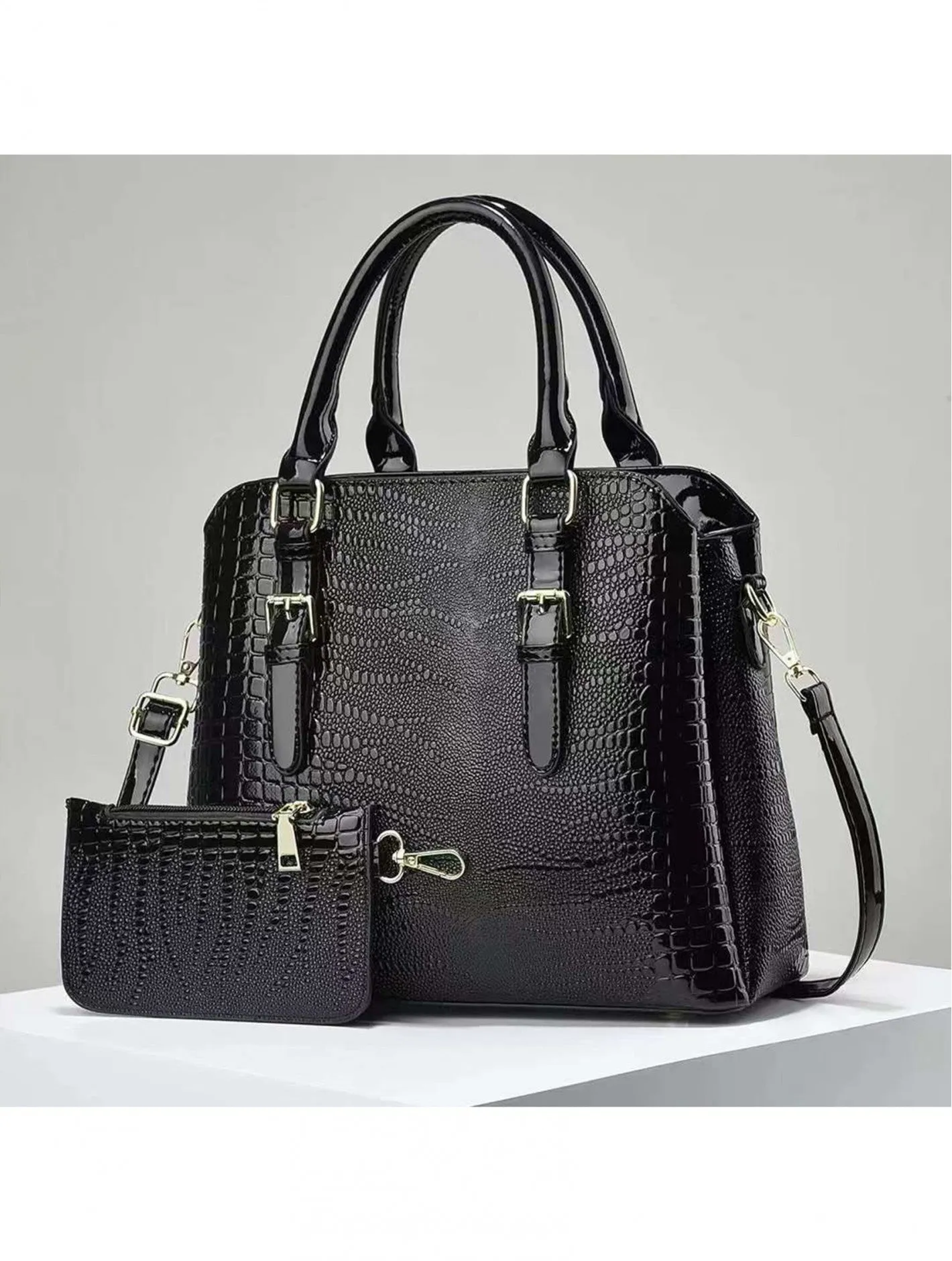 2 in 1 Faux Leather Satchel Bag