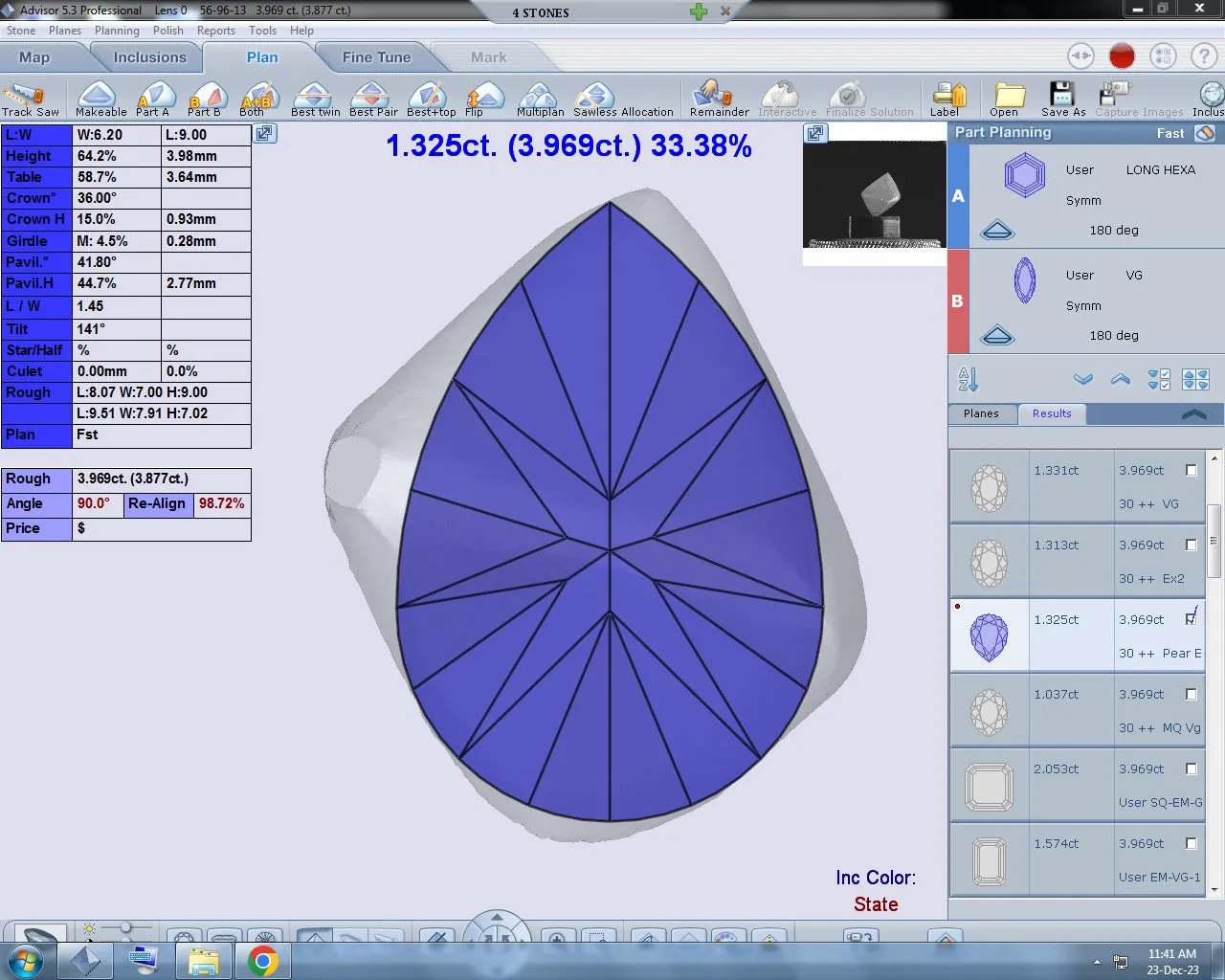 3.95ct SI1 C2 Pre-Cut Canadian Champagne Diamond 24213