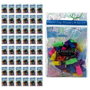 40 Pack of Colored Pencil Cap Erasers - Bulk School Supplies Wholesale Case of 96 Packs of Colored Pencil Cap Erasers