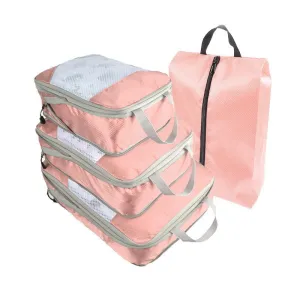 4in1 Suitcase Organizer Travel Luggage Compression Garment Bags Shoe Bag Set - Pink