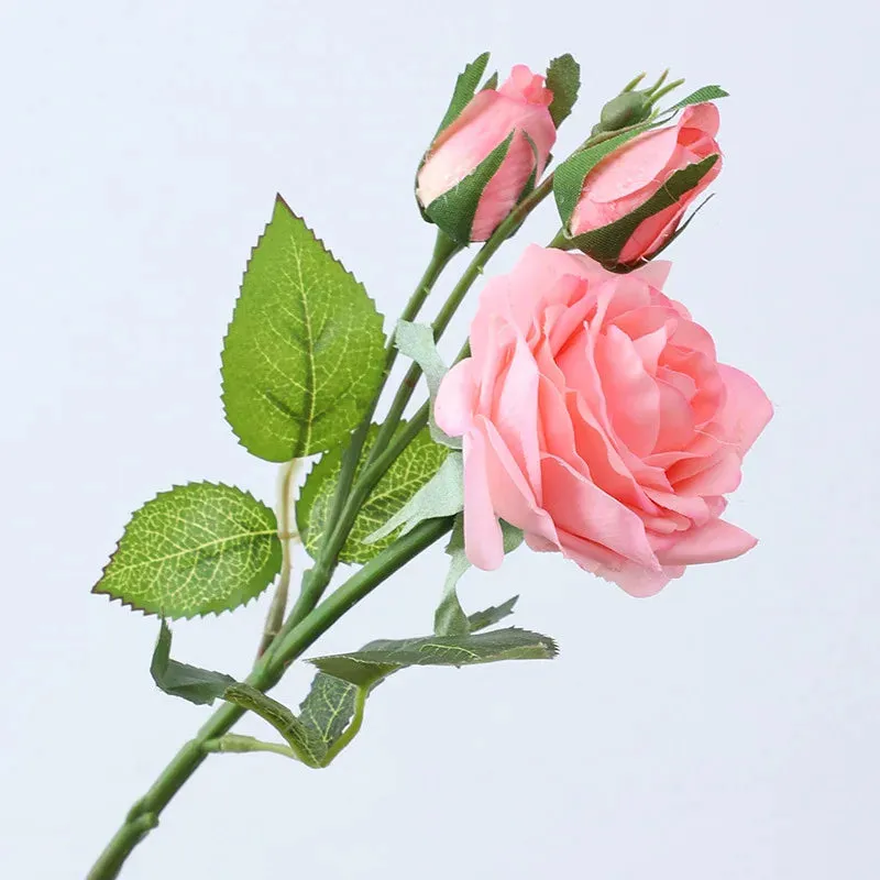 5Pcs Simulation Rose 1 flower 2 Bud Moisturizing Roses Real Touch Artificial  Flowers Home Decoration Wedding Bridal Bouquet