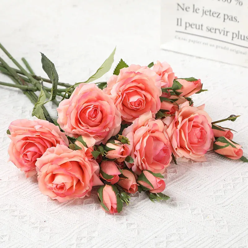 5Pcs Simulation Rose 1 flower 2 Bud Moisturizing Roses Real Touch Artificial  Flowers Home Decoration Wedding Bridal Bouquet