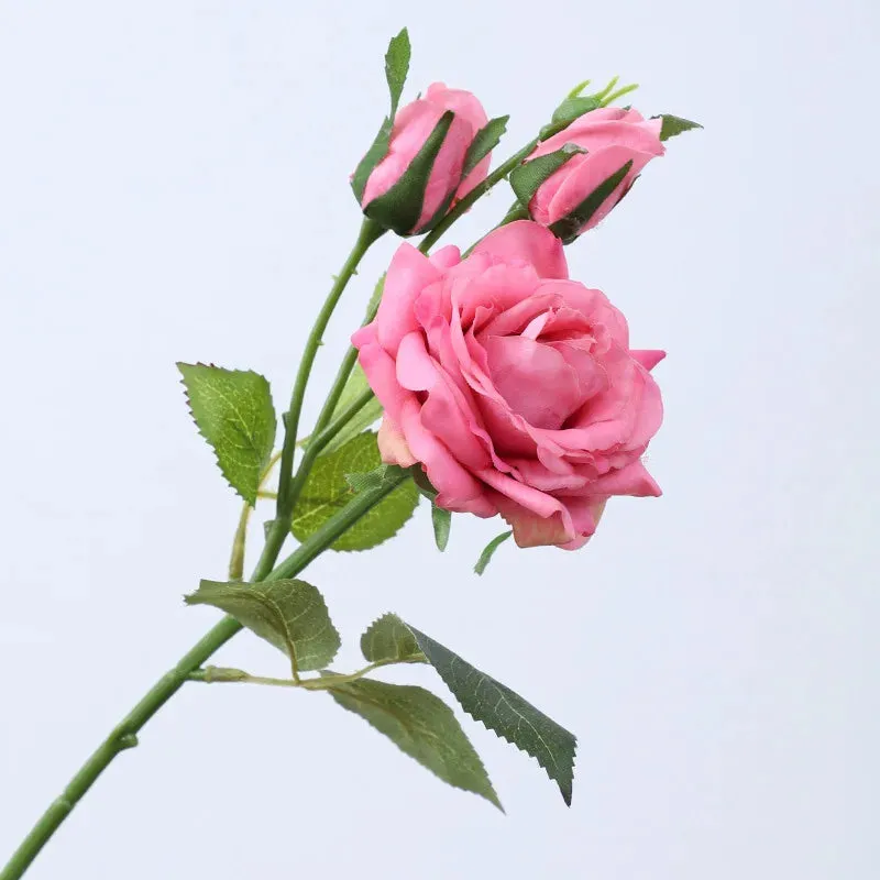 5Pcs Simulation Rose 1 flower 2 Bud Moisturizing Roses Real Touch Artificial  Flowers Home Decoration Wedding Bridal Bouquet