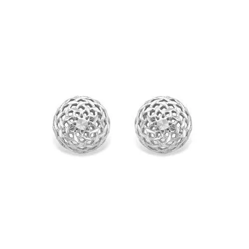 9ct White Gold Filligree Stud Earrings, Ethereal Design, 8mm, 1.20g, Gift box included