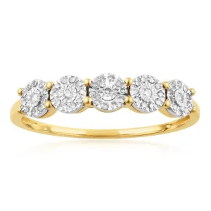 9ct Yellow Gold 20 Points Diamond Ring with Brilliant Cut Diamonds and "2 Carat LOOK"