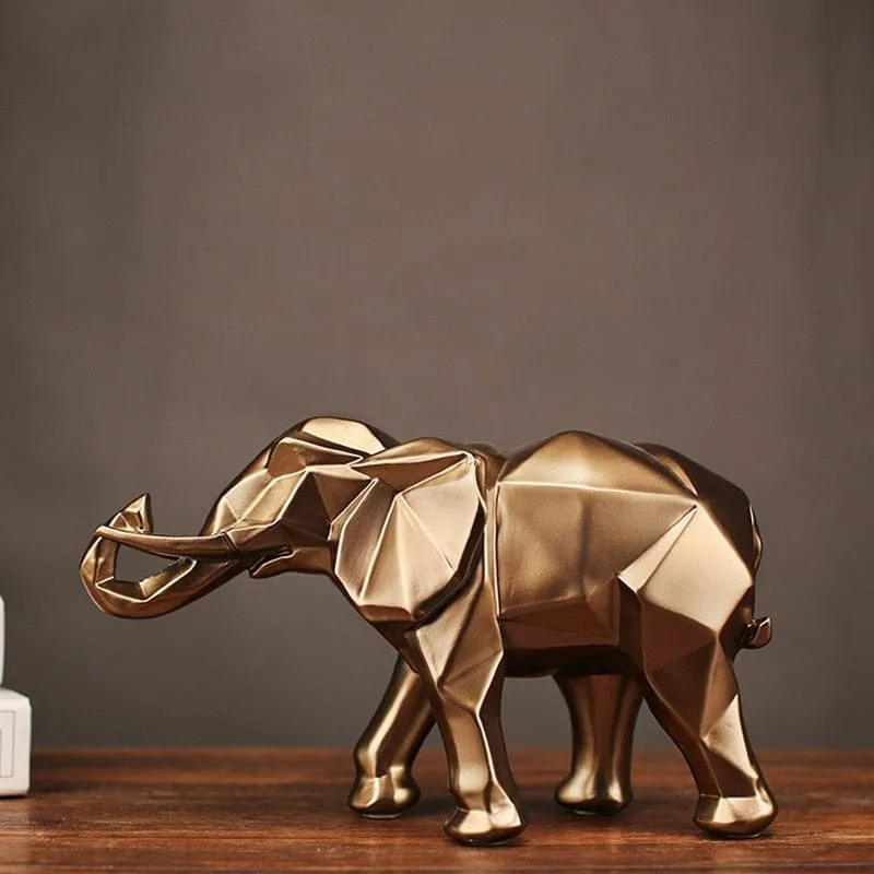 Abstract Geometric Gold Elephant Figurine