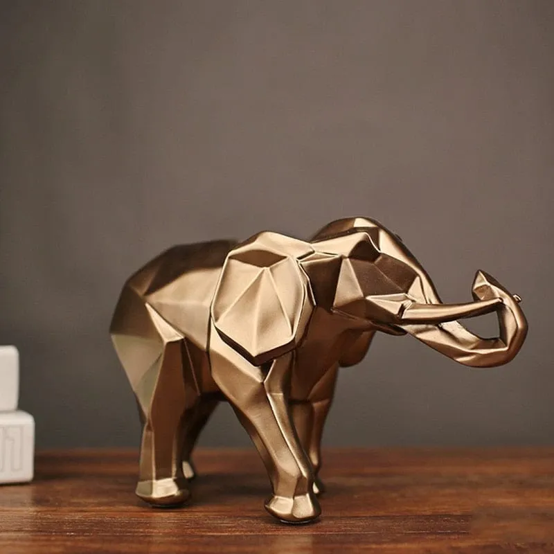 Abstract Geometric Gold Elephant Figurine