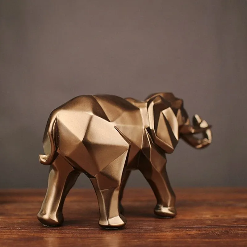 Abstract Geometric Gold Elephant Figurine