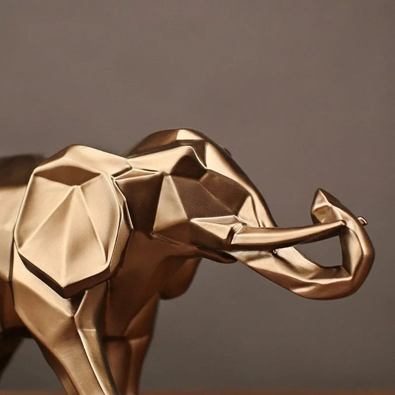 Abstract Geometric Gold Elephant Figurine